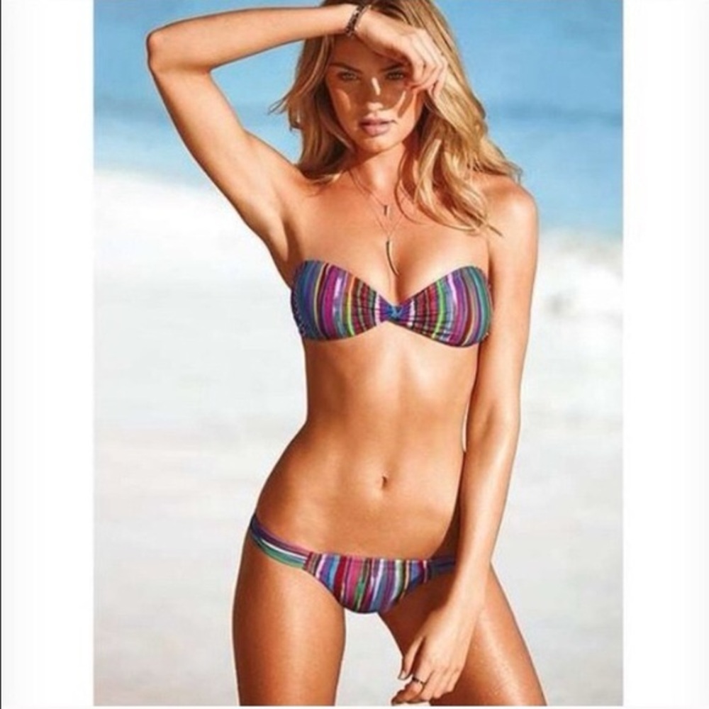 Victoria’s Secret Swim Twist Bandeau & HighWaist Bikini Set Bright Stripe Size S